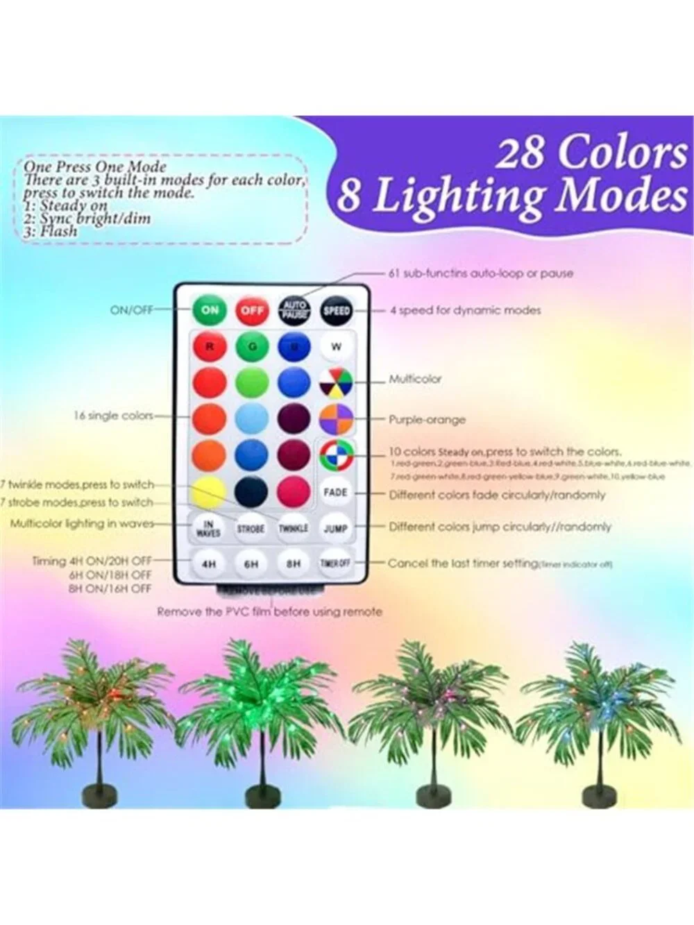 LED Lighted Palm Tree Color Changing Tropical Table Decor Remote USB Battery